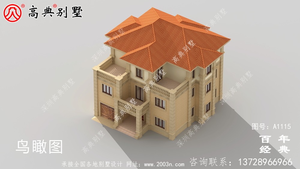 帶車庫的歐式三層別墅房屋設計圖，大客廳挑高