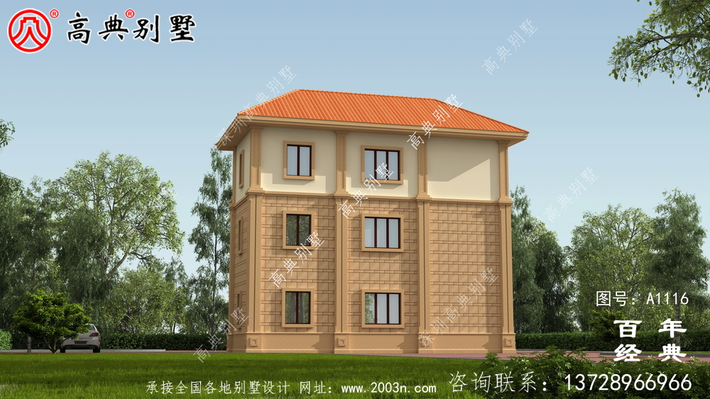 大客廳歐式三層別墅房屋設計圖,含外型造型設計圖