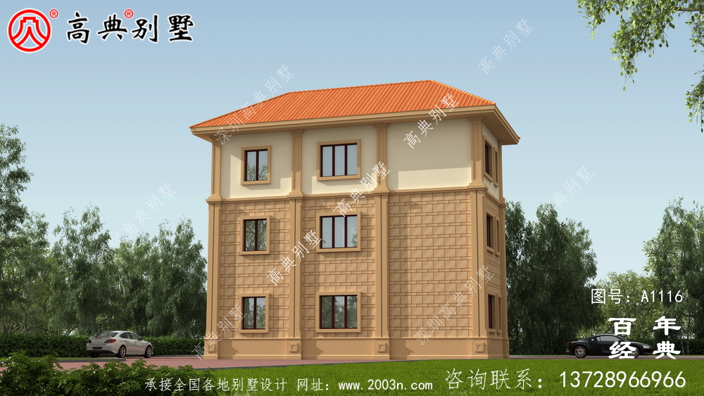 大客廳歐式三層別墅房屋設計圖,含外型造型設計圖