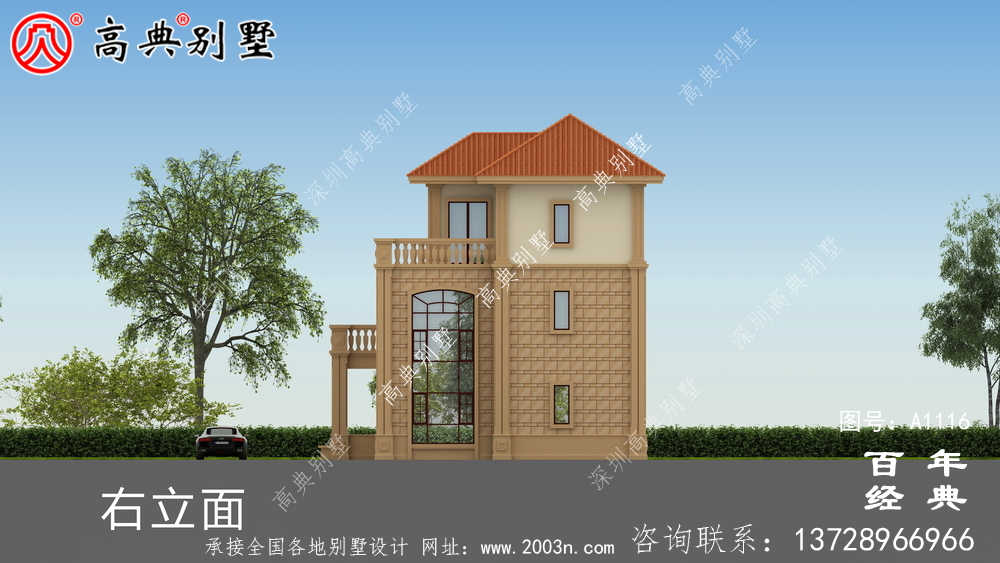 大客廳歐式三層別墅房屋設計圖,含外型造型設計圖
