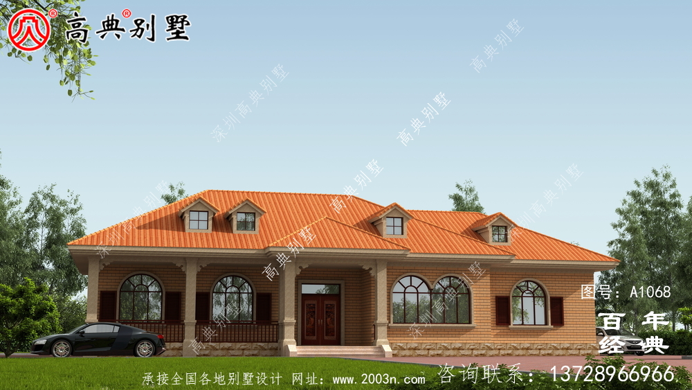 一棟實用的農村一層別墅設計效果圖，占地243平