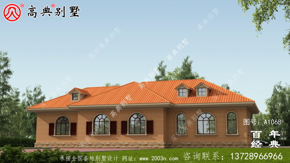 一棟實用的農村一層別墅設計效果圖，占地243平