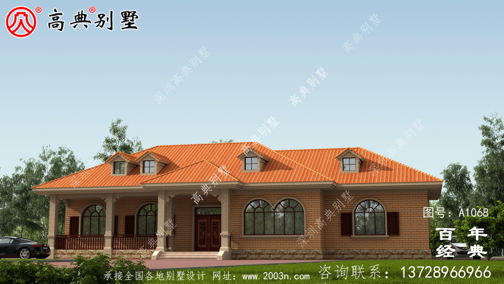 一棟實用的農村一層別墅設計效果圖，占地243平
