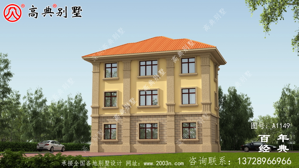 鄉村自建歐式三層房屋設計圖，含外型效果圖