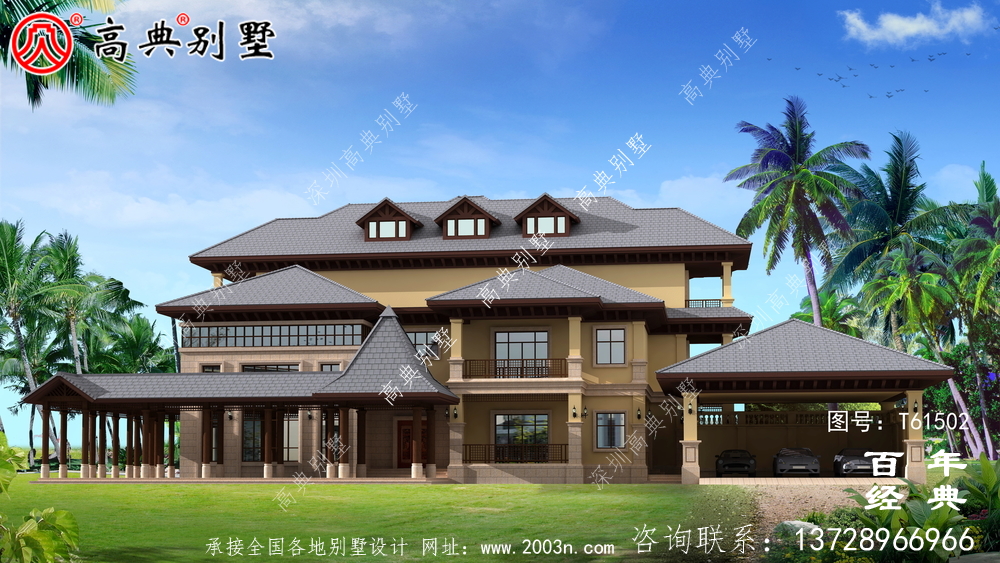 歐式三層平屋別墅建筑設計及外觀效果圖