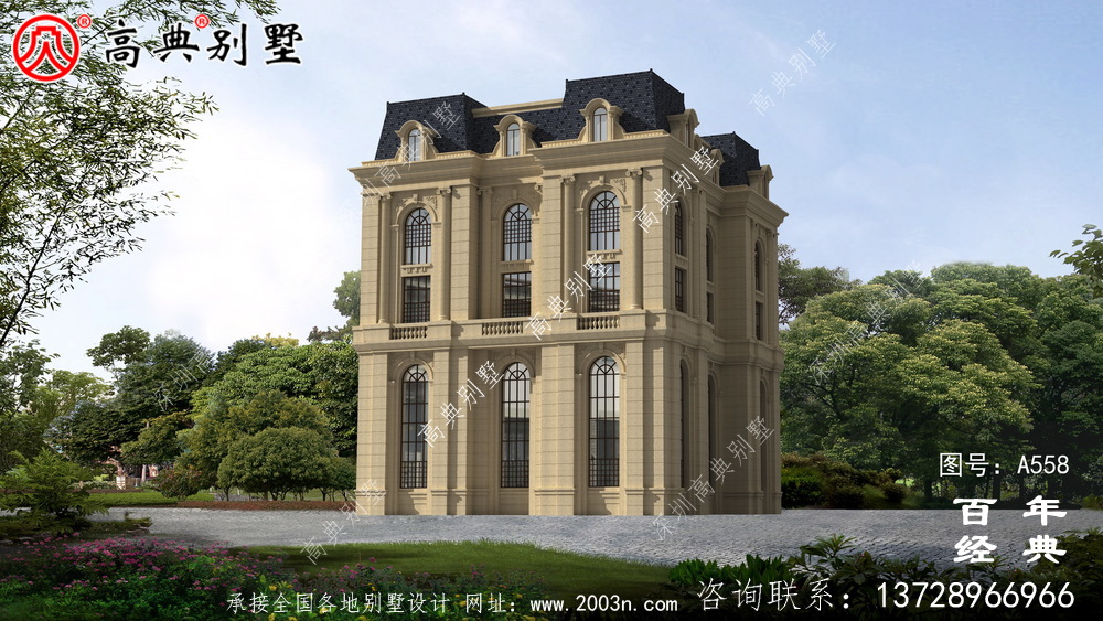 農村五樓法式別墅設計圖紙及效果圖，整體風格細節精致