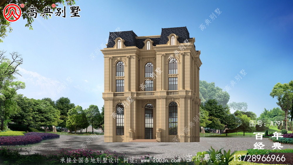 五層法式別墅設(shè)計圖紙，客廳中空復(fù)式，豪華大氣
