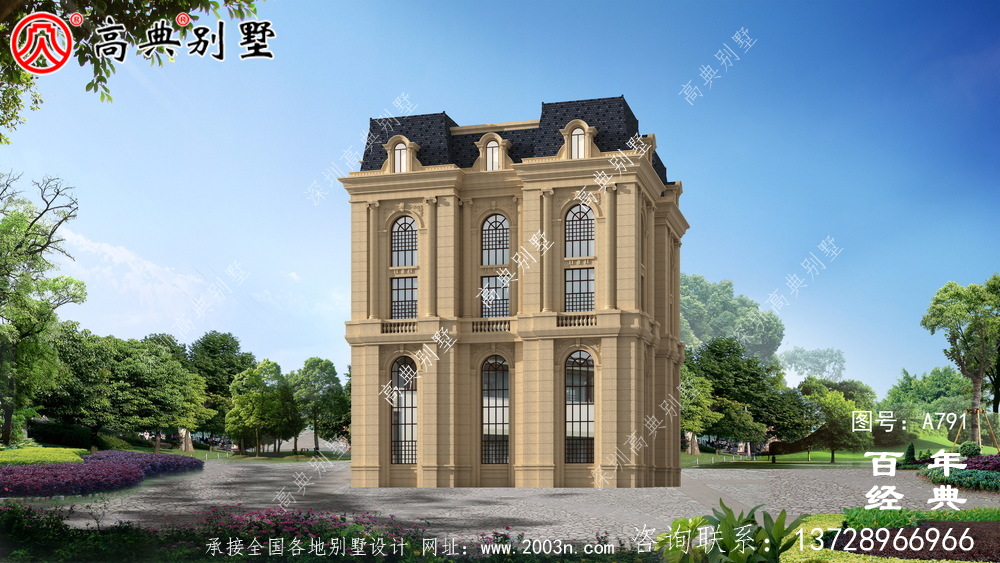 五層法式別墅設(shè)計圖紙，客廳中空復(fù)式，豪華大氣