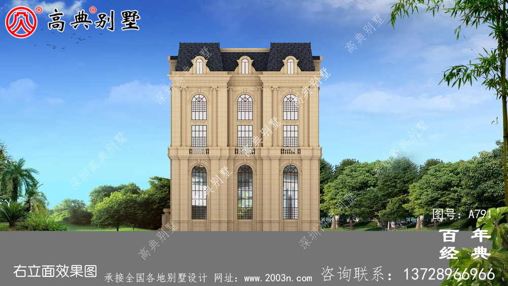 五層法式別墅設(shè)計圖紙，客廳中空復(fù)式，豪華大氣