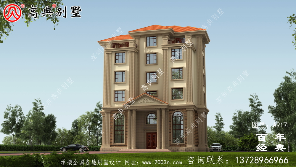 面積208平方米的經典五層別墅設計圖，包括效果圖。