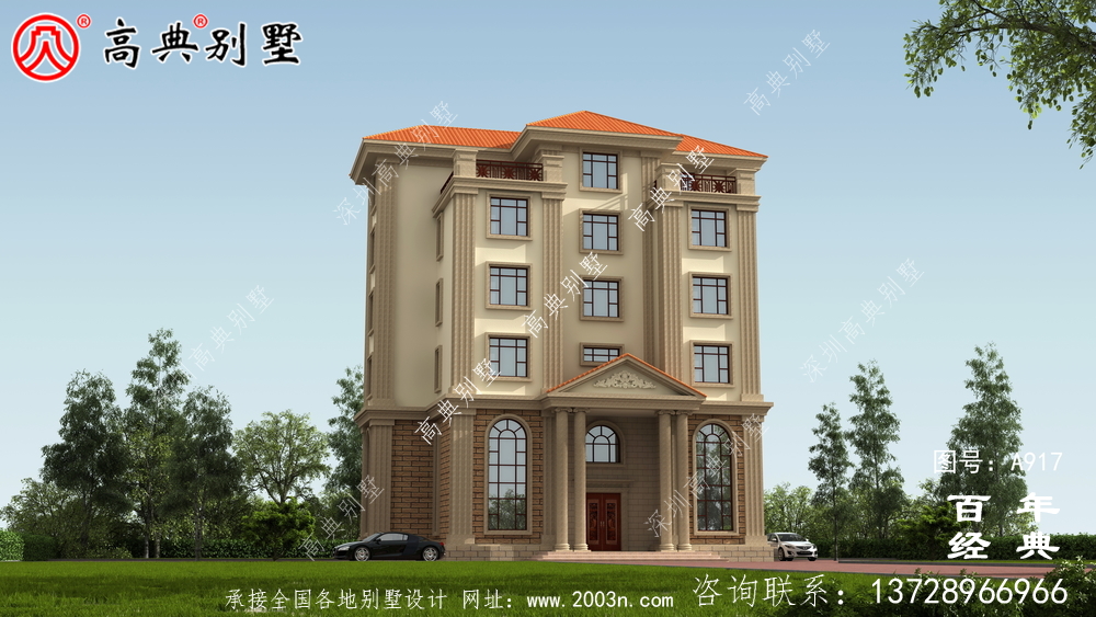 面積208平方米的經典五層別墅設計圖，包括效果圖。