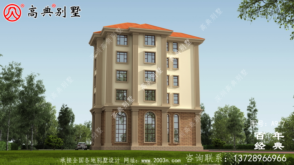 面積208平方米的經典五層別墅設計圖，包括效果圖。