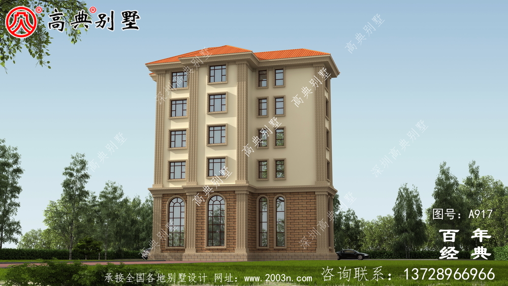 面積208平方米的經典五層別墅設計圖，包括效果圖。