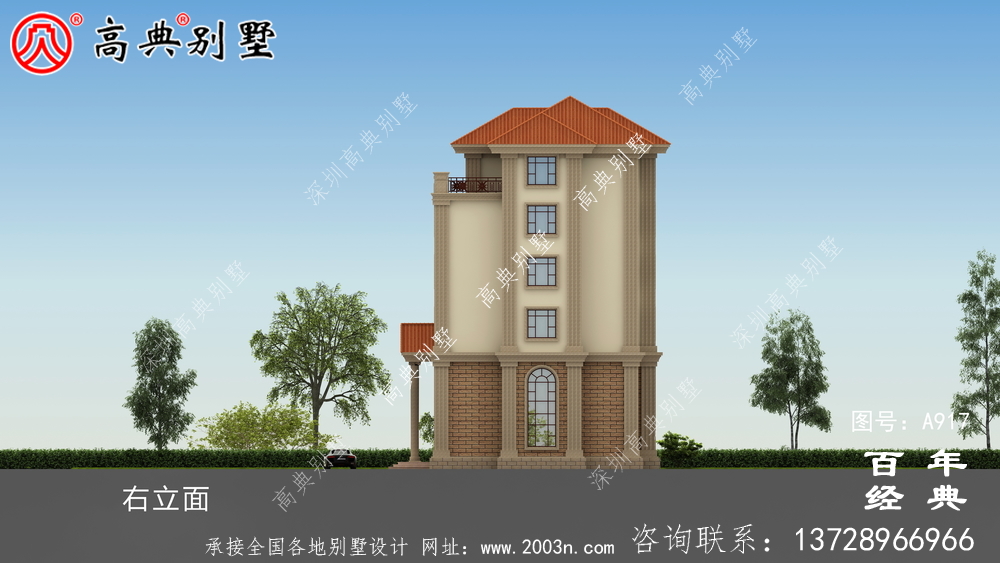 面積208平方米的經典五層別墅設計圖，包括效果圖。