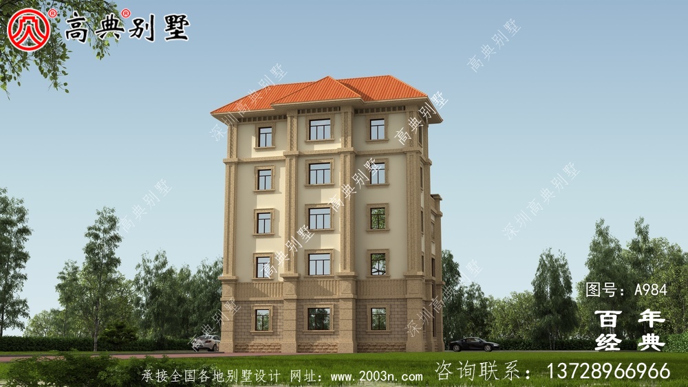 簡單實用的五層農村自建住宅設計，面積159平方米。