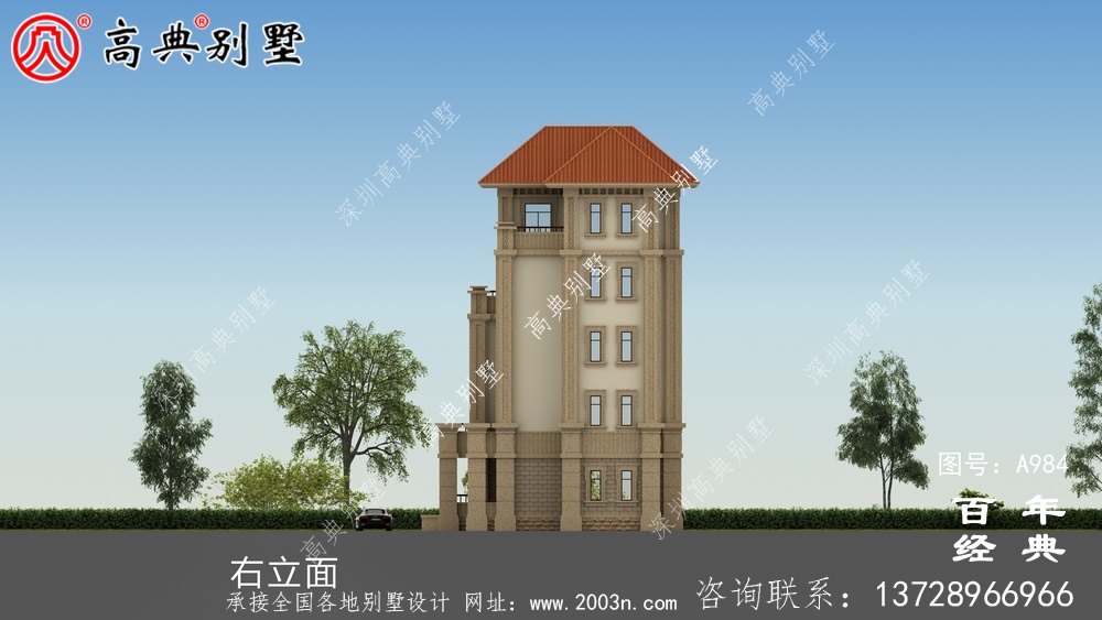 簡單實用的五層農村自建住宅設計，面積159平方米。