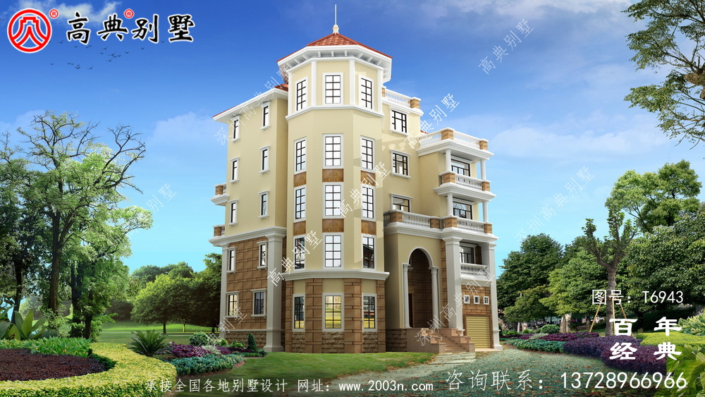 歐式五層別墅設計圖紙及設計效果圖，多個飄窗配陽臺