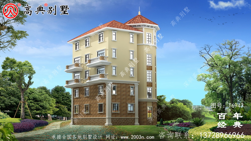 歐式五層別墅設計圖紙及設計效果圖，多個飄窗配陽臺