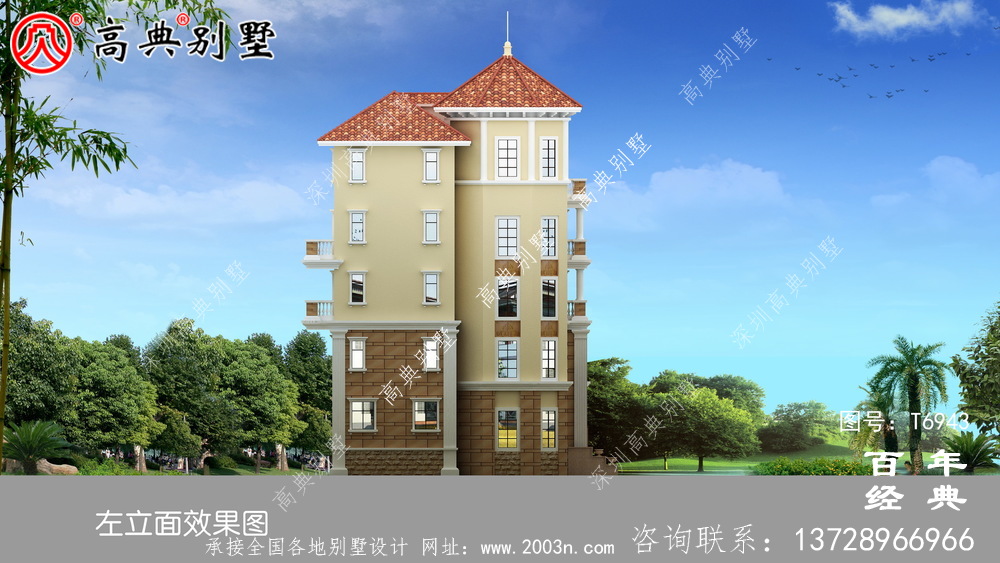 歐式五層別墅設計圖紙及設計效果圖，多個飄窗配陽臺
