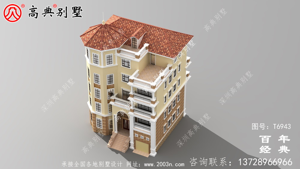 歐式五層別墅設計圖紙及設計效果圖，多個飄窗配陽臺