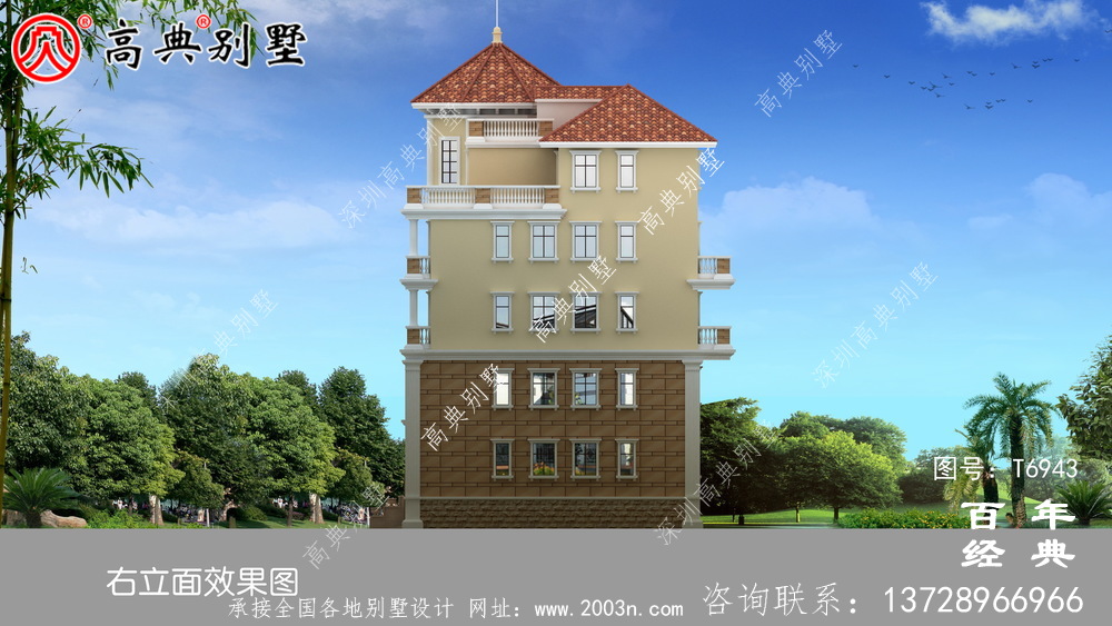 歐式五層別墅設計圖紙及設計效果圖，多個飄窗配陽臺