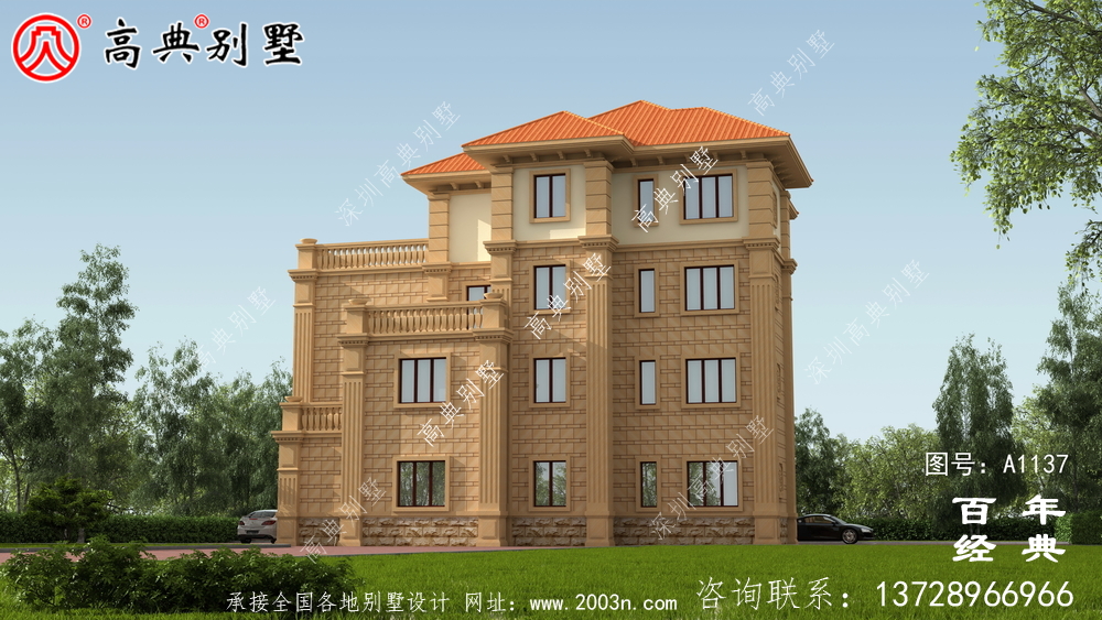 新農村四層別墅設計圖紙和效果圖，全套cad建筑圖紙