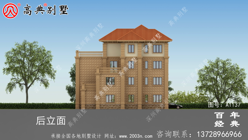 新農村四層別墅設計圖紙和效果圖，全套cad建筑圖紙