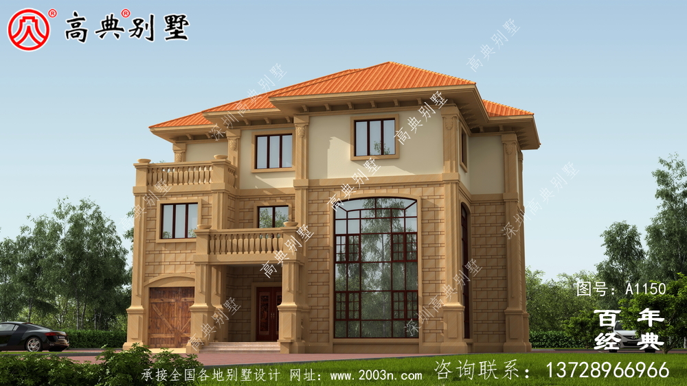 165平方米新農(nóng)村三層住宅設(shè)計(jì)圖紙，包括效果圖，帶車庫(kù)