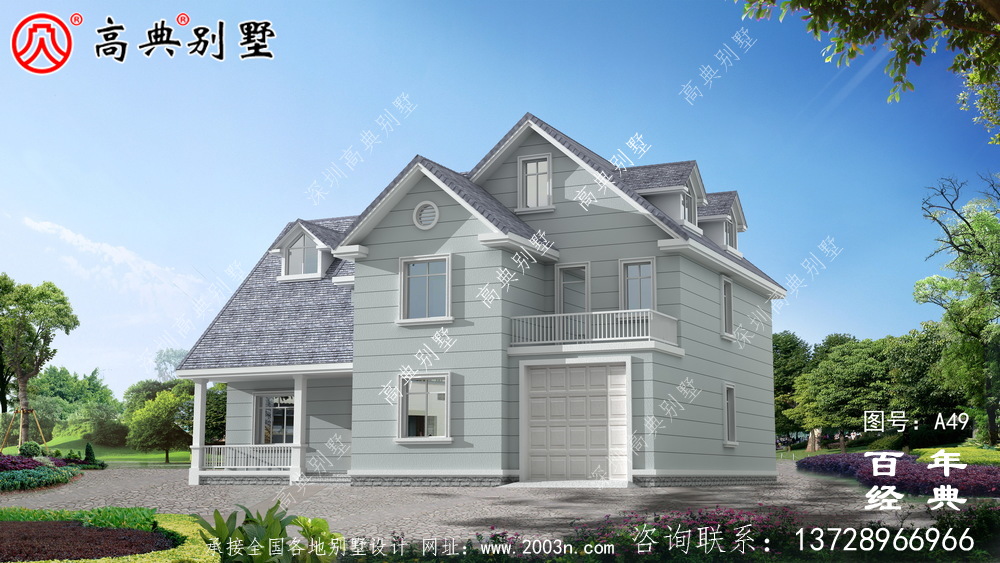 中式風(fēng)格兩層帶車庫(kù)別墅設(shè)計(jì)圖紙及效果圖_農(nóng)村兩層房屋設(shè)計(jì)圖紙