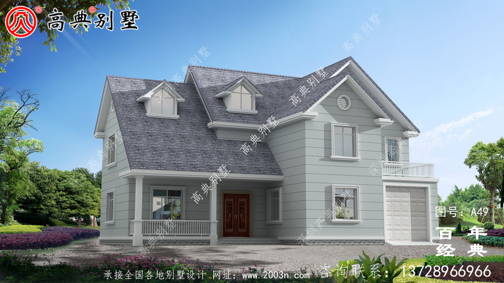 中式風(fēng)格兩層帶車庫(kù)別墅設(shè)計(jì)圖紙及效果圖_農(nóng)村兩層房屋設(shè)計(jì)圖紙
