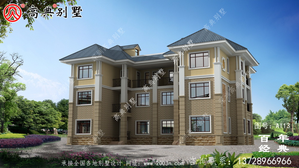 新農村三層雙拼別墅設計圖紙_農村自建設計圖紙