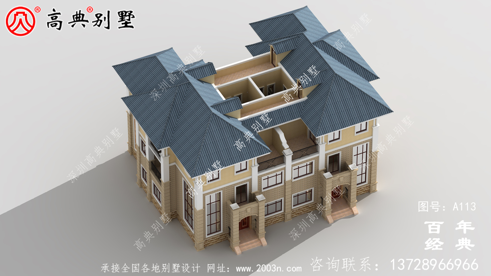 新農村三層雙拼別墅設計圖紙_農村自建設計圖紙