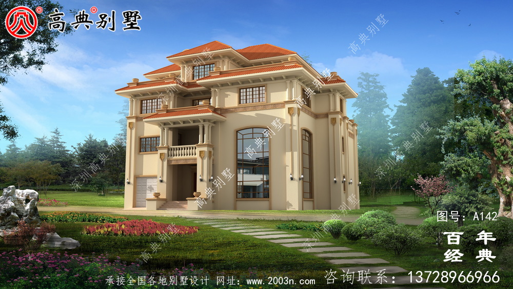 漂亮實(shí)用的四層帶車(chē)庫(kù)農(nóng)村別墅設(shè)計(jì)圖紙_四層別墅施工圖