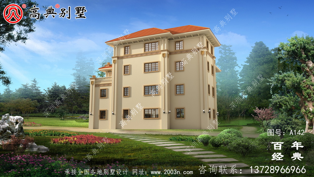 漂亮實(shí)用的四層帶車(chē)庫(kù)農(nóng)村別墅設(shè)計(jì)圖紙_四層別墅施工圖