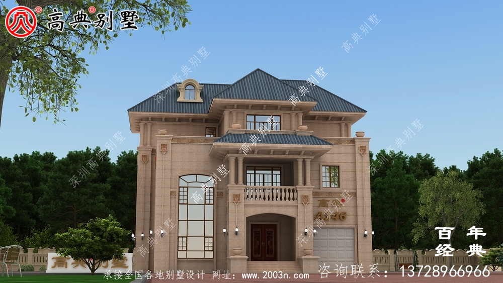 三層帶陽臺車庫小別墅設計圖_農村自建住宅設計圖
