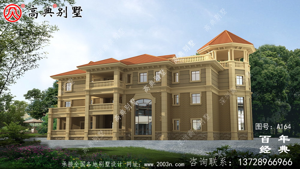 鄉村三層帶生活陽臺小別墅設計圖紙_農村房屋設計圖