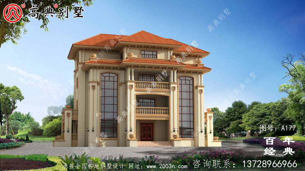 漂亮的四樓鄉村別墅帶陽臺設計圖_鄉村住宅設計圖