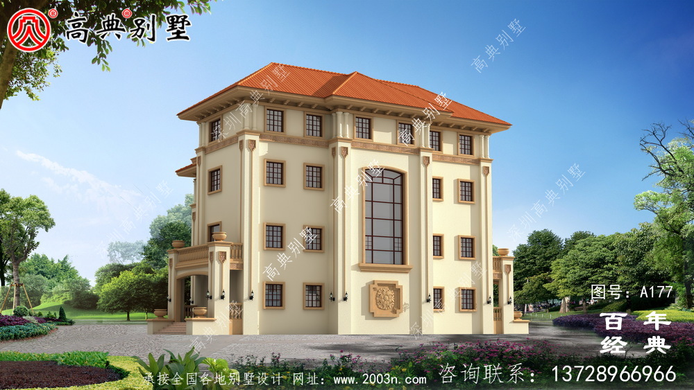 漂亮的四樓鄉村別墅帶陽臺設計圖_鄉村住宅設計圖