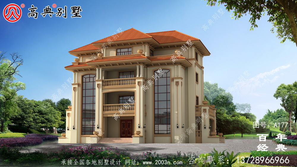 漂亮的四樓鄉村別墅帶陽臺設計圖_鄉村住宅設計圖