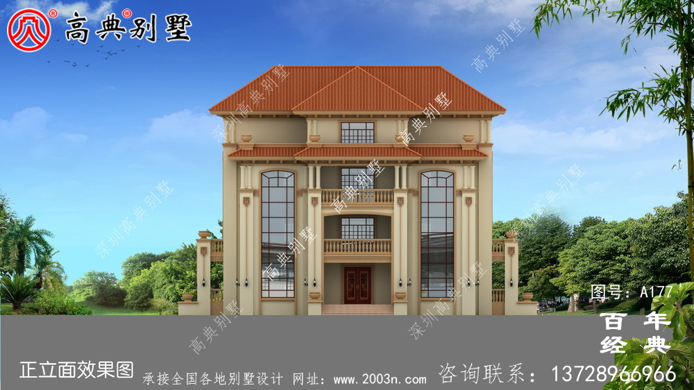 漂亮的四樓鄉村別墅帶陽臺設計圖_鄉村住宅設計圖