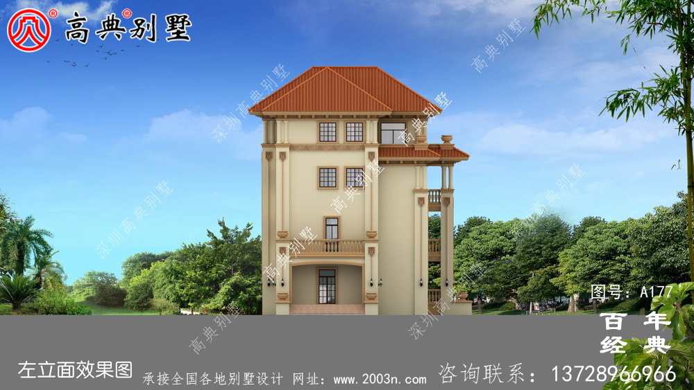 漂亮的四樓鄉村別墅帶陽臺設計圖_鄉村住宅設計圖