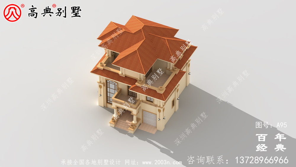 帶陽臺的三層別墅施工圖及效果圖_三層別墅設計圖