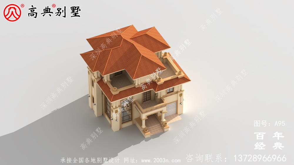 帶陽臺的三層別墅施工圖及效果圖_三層別墅設計圖