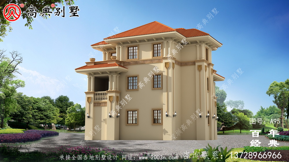 帶陽臺的三層別墅施工圖及效果圖_三層別墅設計圖