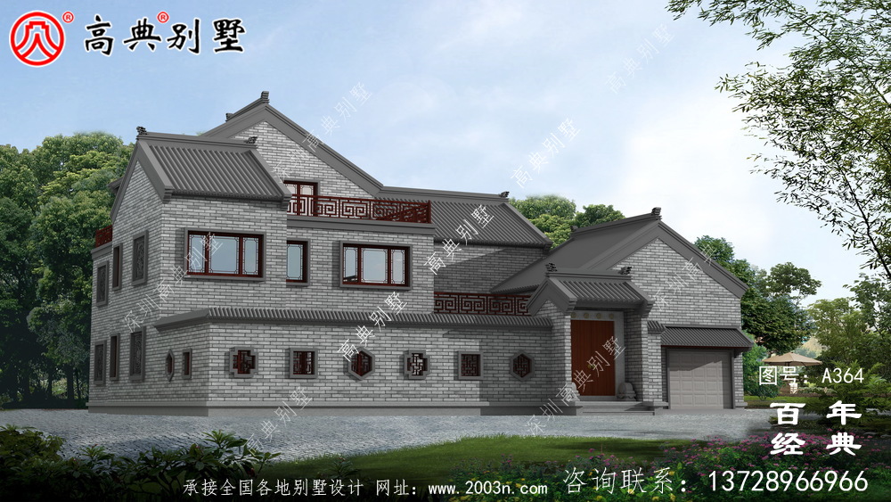 二層帶閣樓車庫別墅設(shè)計全套圖紙效果圖_別墅設(shè)計圖紙,農(nóng)村房屋設(shè)計圖