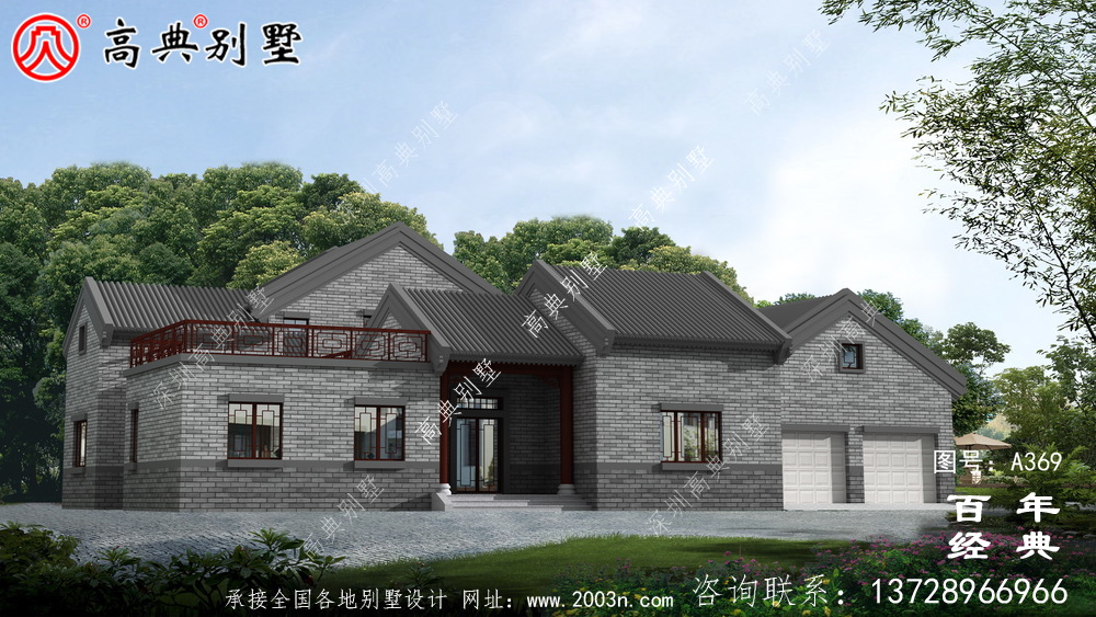 單層帶露臺(tái)雙車庫別墅設(shè)計(jì)全套圖紙效果圖_別墅設(shè)計(jì)圖紙,農(nóng)村房屋設(shè)計(jì)圖