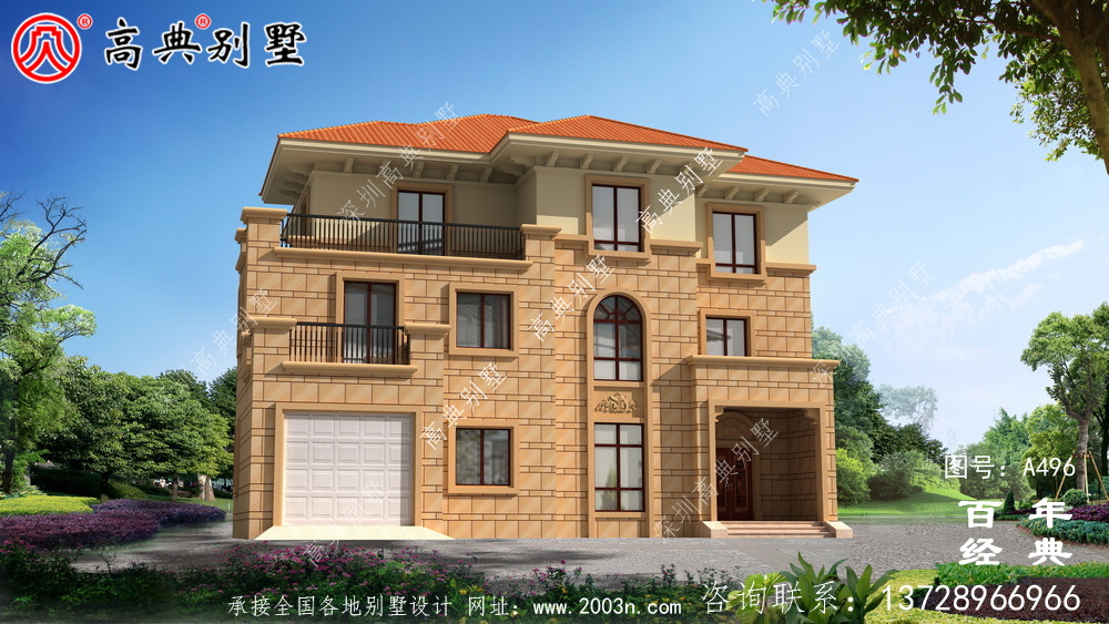 農村三層帶車庫住宅設計圖_別墅設計圖紙,新農村別墅,農村自建房設計