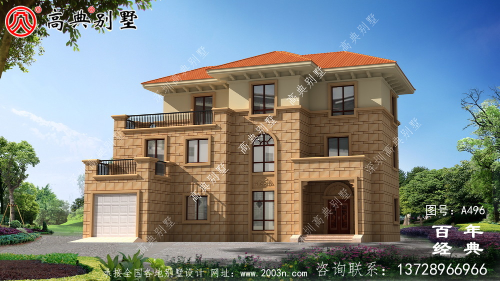 農村三層帶車庫住宅設計圖_別墅設計圖紙,新農村別墅,農村自建房設計