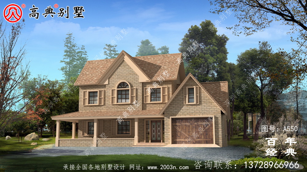 歐式兩層別墅施工圖效果圖_別墅設計圖紙,新農村別墅,農村自建房設計