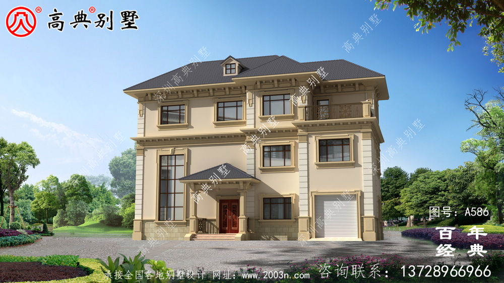 三層歐式別墅效果圖與施工圖_別墅設計圖紙,新農村別墅,農村自建房設計